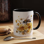 Golden Bee Wildflower Ceramic Coffee Mug - Cottage Style Coffee Mug