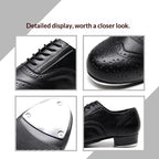Men's Tap Dance Shoes - Black & White Cowhide Leather Lace-Up Oxford Style