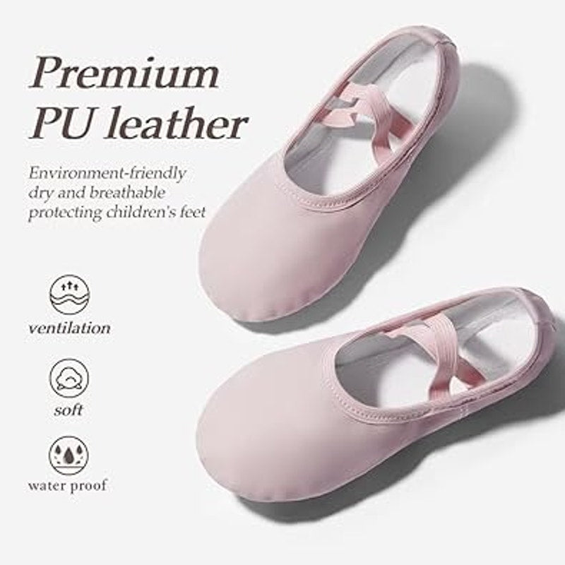 DyingSwan Toddler Girls 6T Pink Ballet Slippers Soft Leather No Tie Dance Shoes