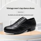 Men's Tap Dance Shoes - Black & White Cowhide Leather Lace-Up Oxford Style