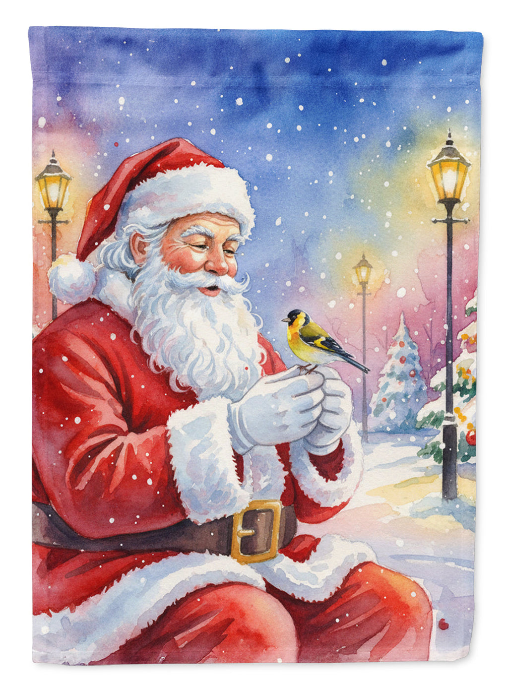 Goldfinch with Santa Claus Garden Flag