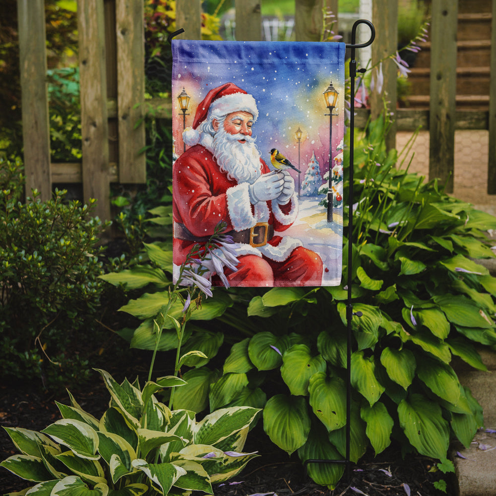 Goldfinch with Santa Claus Garden Flag