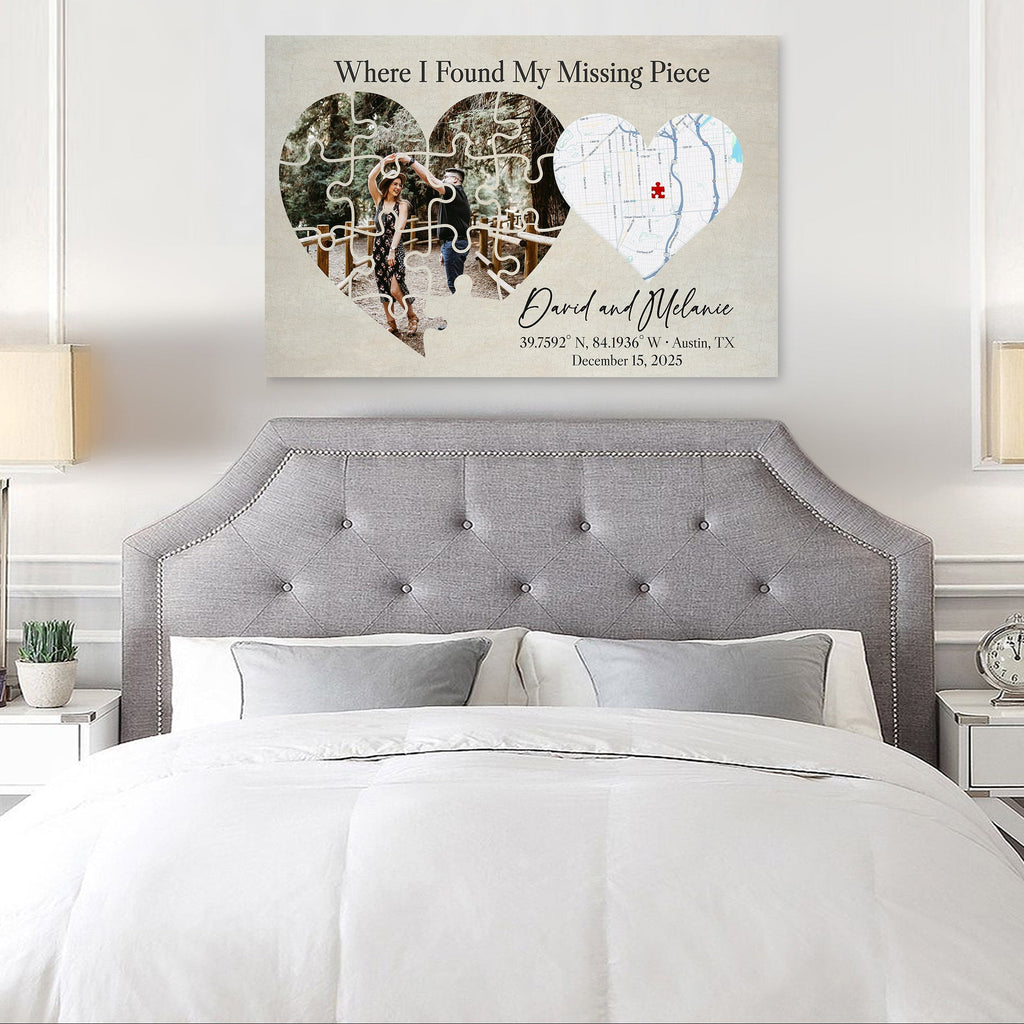 Where I Found My Missing Piece – Personalized Map Puzzle Heart Canvas