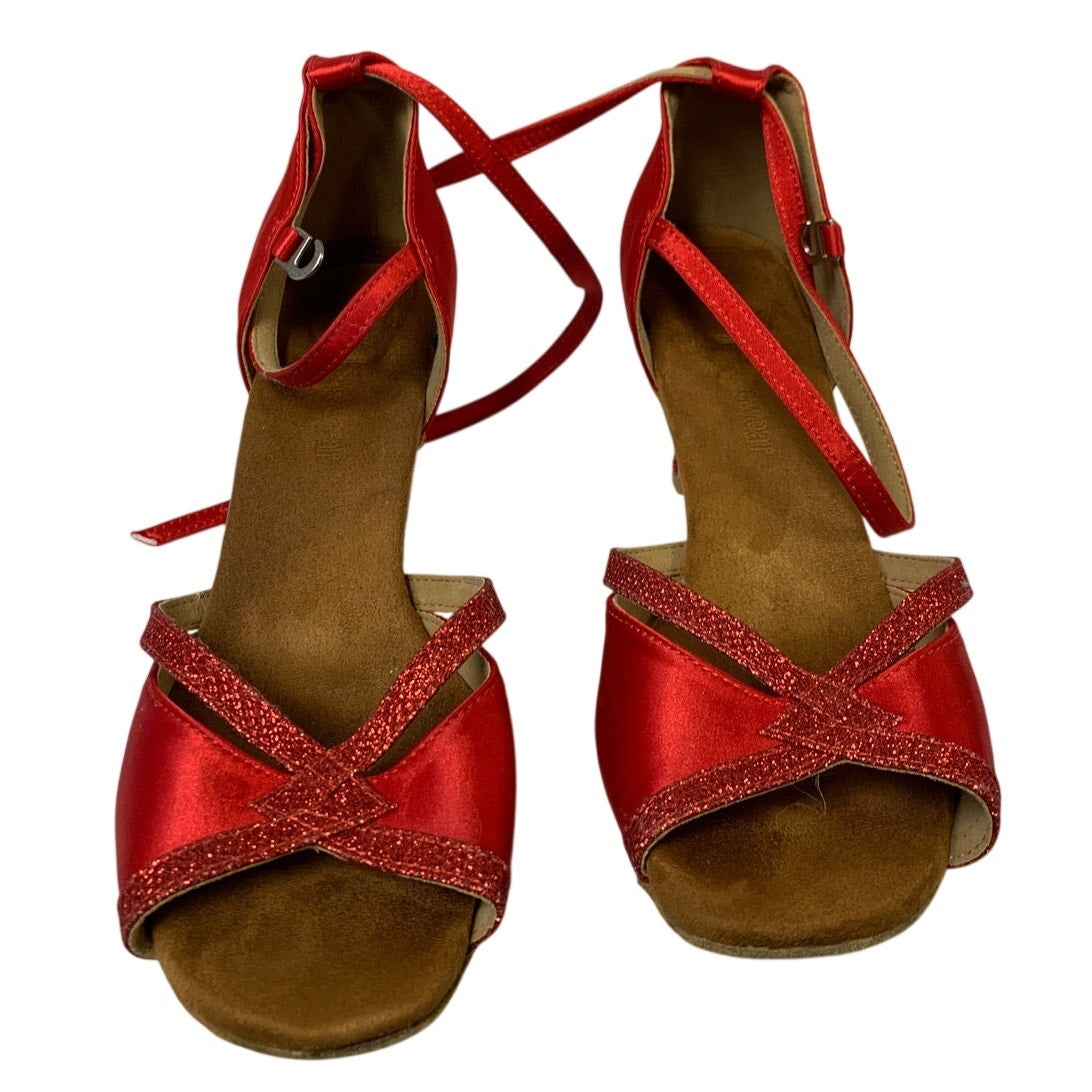 TTDancewear Women Size 8 Red Glitter 2.5" Heel Round Toe Ankle Strap Dance Shoes