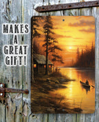 Cabin on the Lake Painting Art - Metal Sign