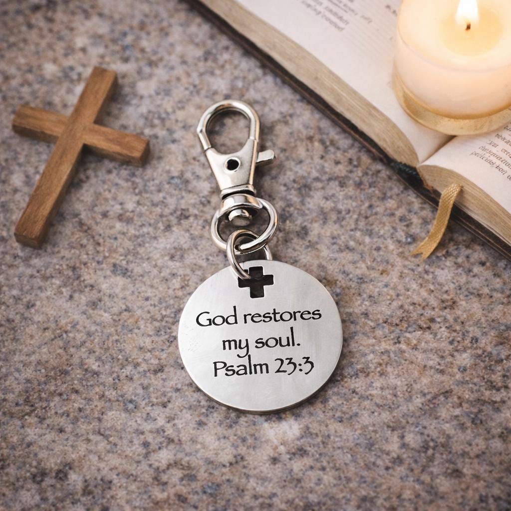 God Restores My Soul Psalm 23 3 Clip On Charm Stainless Steel Faith Charm Lobster Clasp Purse Charm Zipper Pull Bible Verse Gift