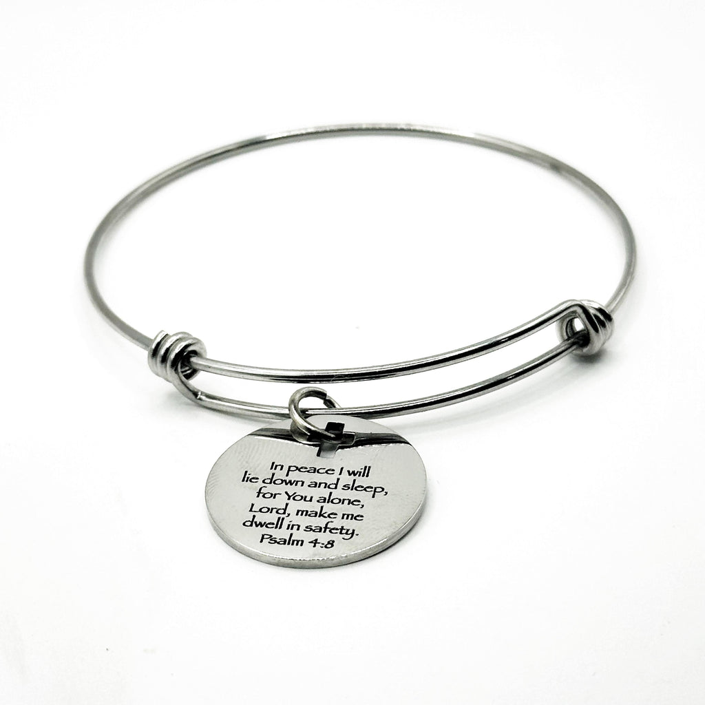 Psalm 4 8 Bracelet In Peace I Will Lie Down And Sleep Christian Scripture Expanding Bangle Faith Jewelry Gift