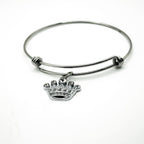 Rhinestone Crown Charm Bracelet Stainless Steel Expanding Bangle Princess Gift